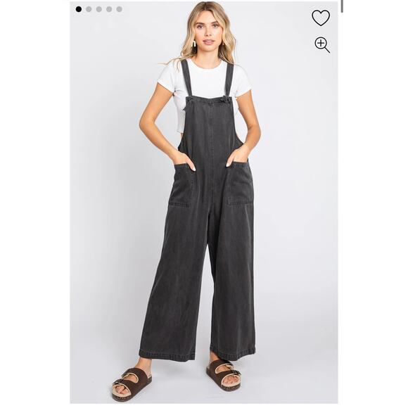 Women’s Boho Wide Leg Cropped Overalls Jumpsuit Tie Straps Black Gray Size Small - Picture 1 of 11
